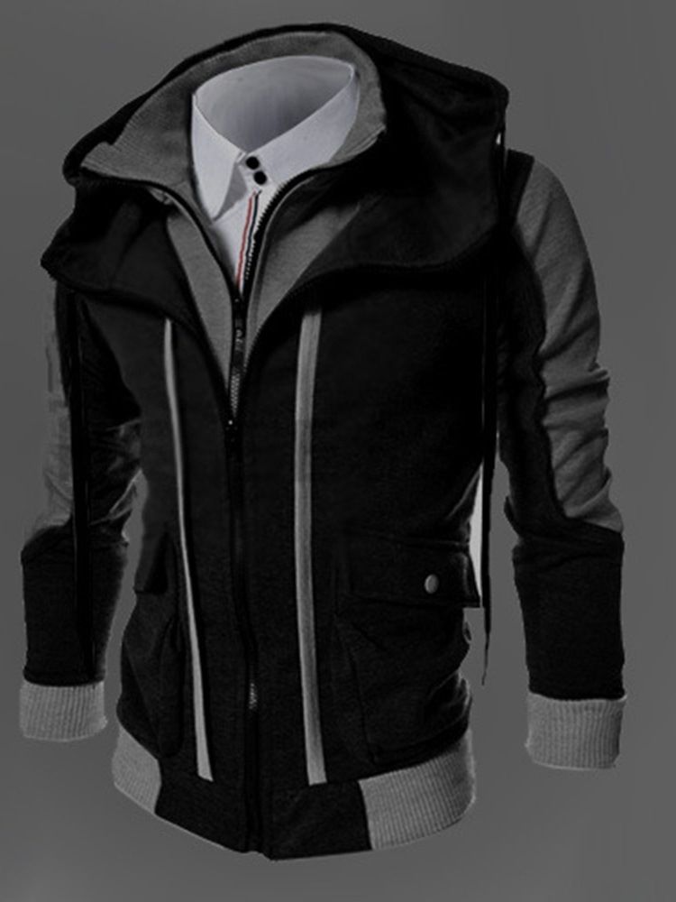 Color Block Dubbellagers Dragkedja Koreansk Dragkedja Casual Jacka