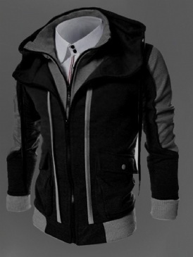 Color Block Dubbellagers Dragkedja Koreansk Dragkedja Casual Jacka