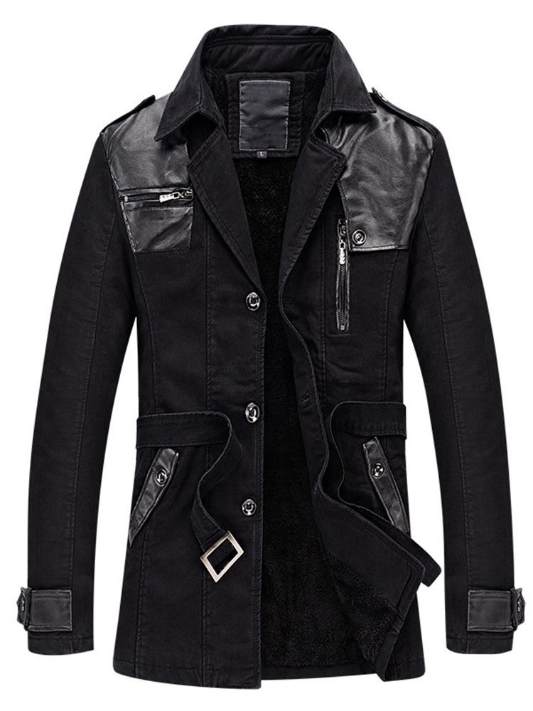 Color Block Lapel Fleece Vinter Slim Jacka