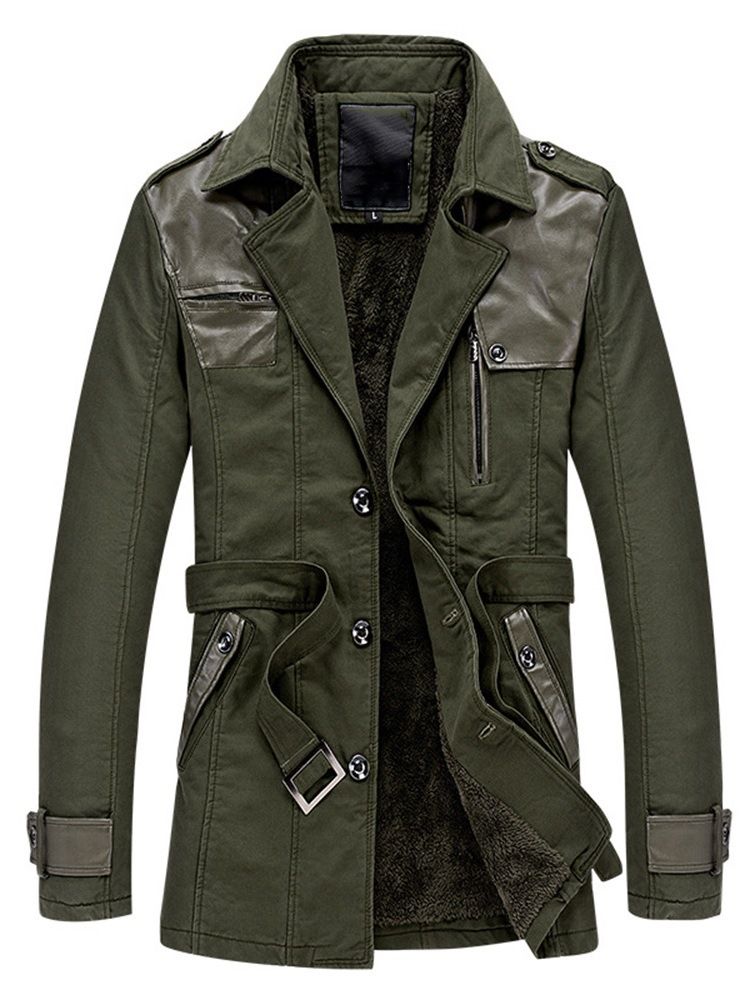 Color Block Lapel Fleece Vinter Slim Jacka