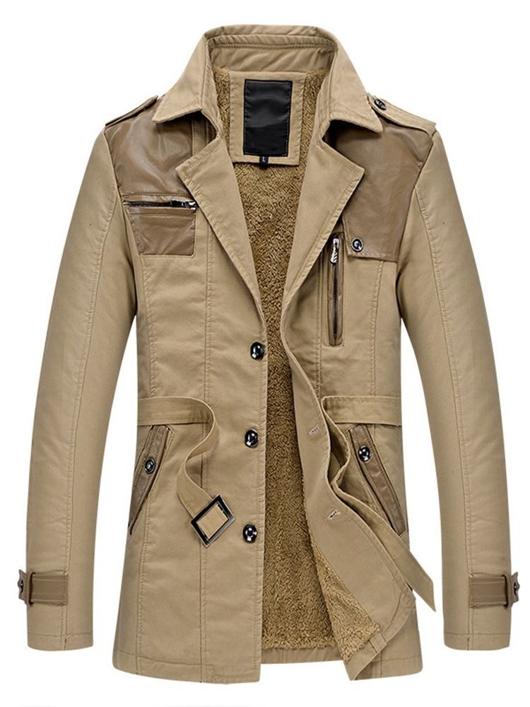 Color Block Lapel Fleece Vinter Slim Jacka