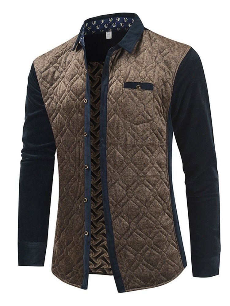 Color Block Lapel Patchwork Höstjacka För Män