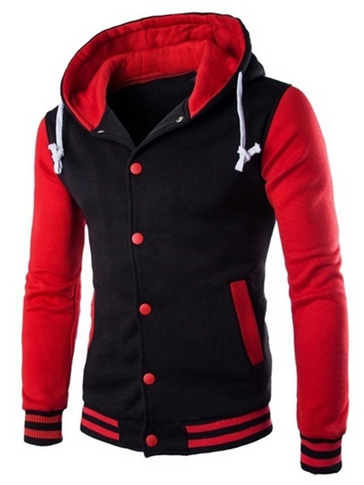 Color Block Patchwork Hooded Casual Slim Jacka