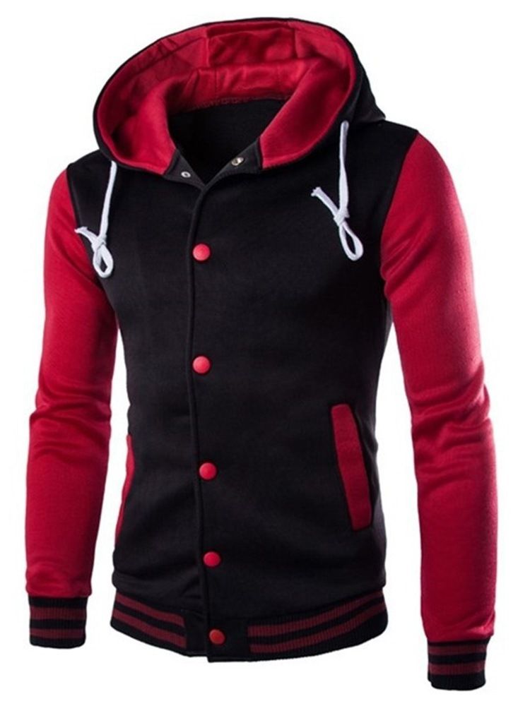 Color Block Patchwork Hooded Casual Slim Jacka
