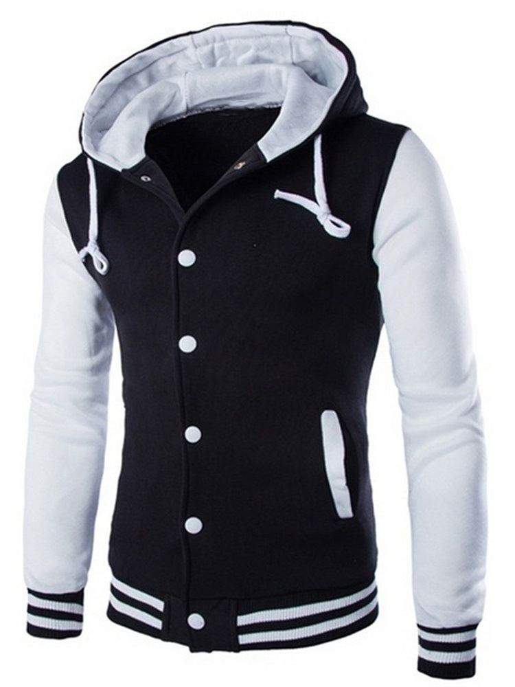 Color Block Patchwork Hooded Casual Slim Jacka