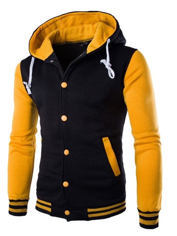 Color Block Patchwork Hooded Casual Slim Jacka