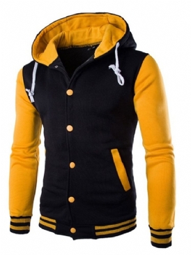 Color Block Patchwork Hooded Casual Slim Jacka