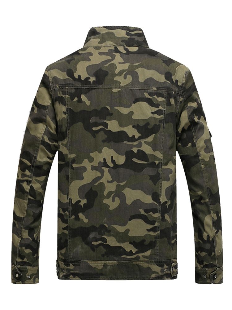 Cotton Blends Camouflage Stand Krage Zip Herrjacka