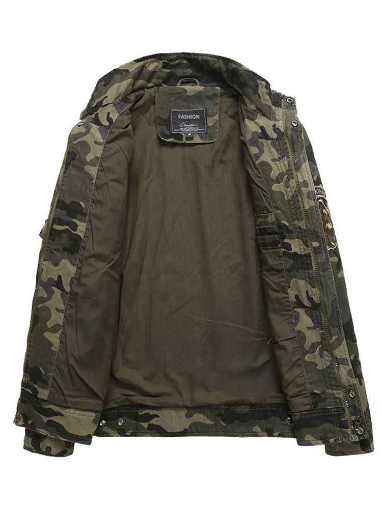 Cotton Blends Camouflage Stand Krage Zip Herrjacka