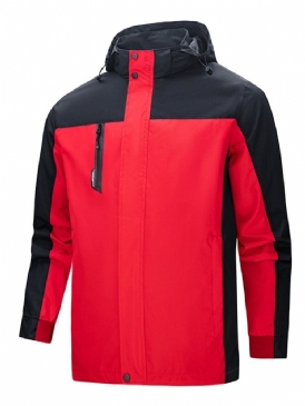 Double-Layer Patchwork Color Block Fall Zipper Jacka