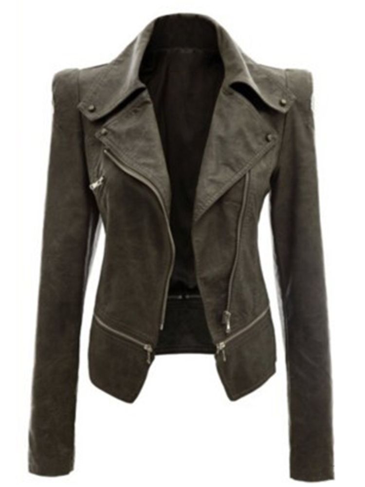 Dragkedja Lapel Pu Slim Jacka