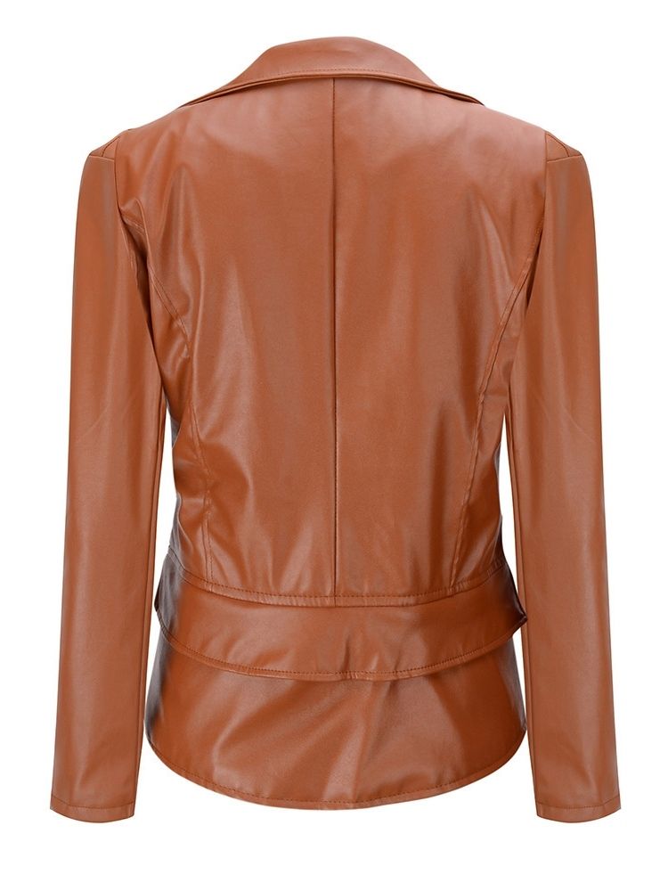 Dragkedja Lapel Pu Slim Jacka