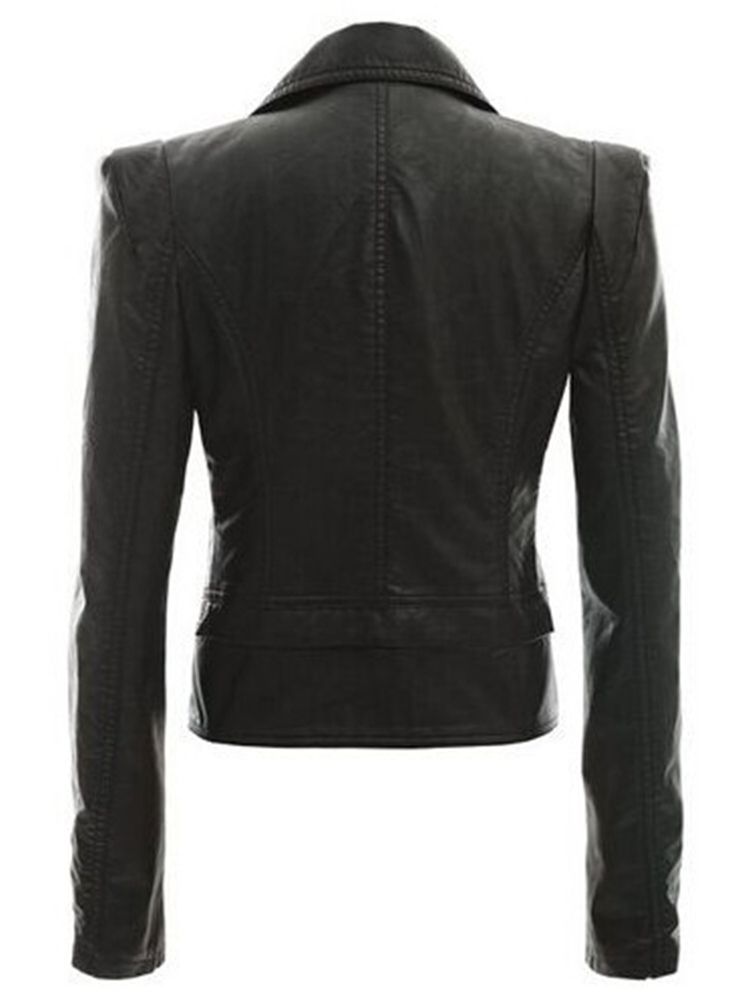 Dragkedja Lapel Pu Slim Jacka