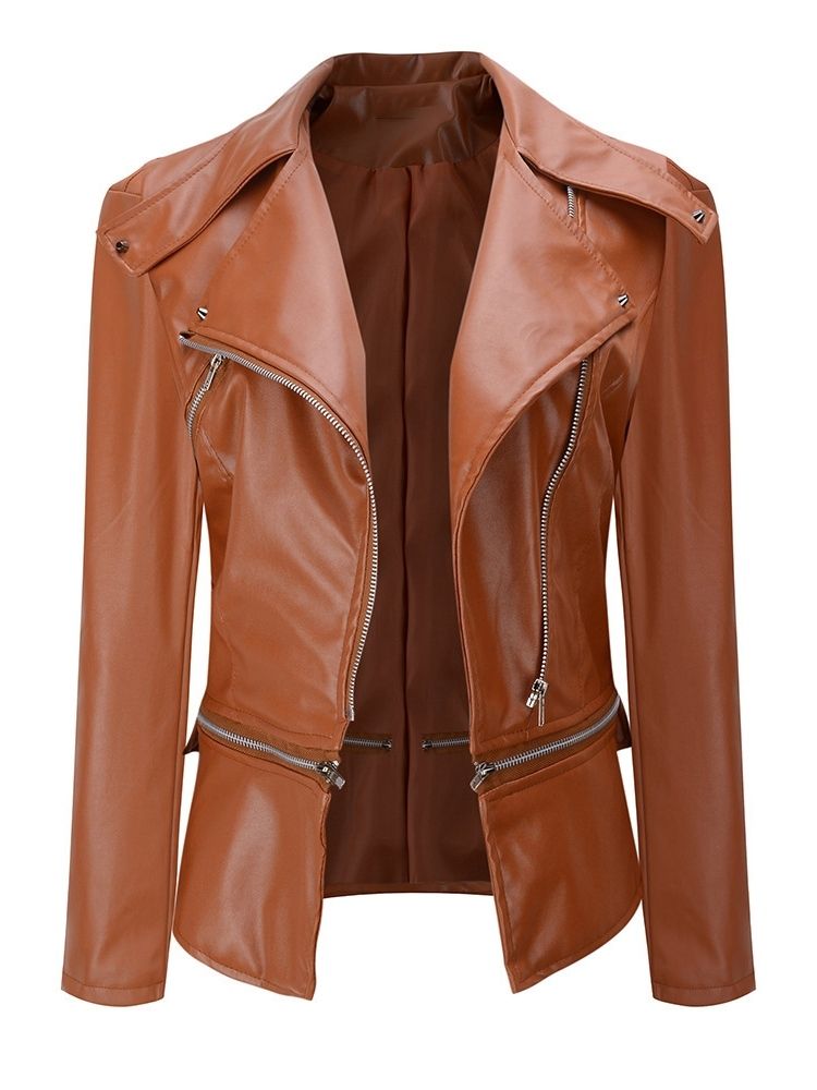 Dragkedja Lapel Pu Slim Jacka