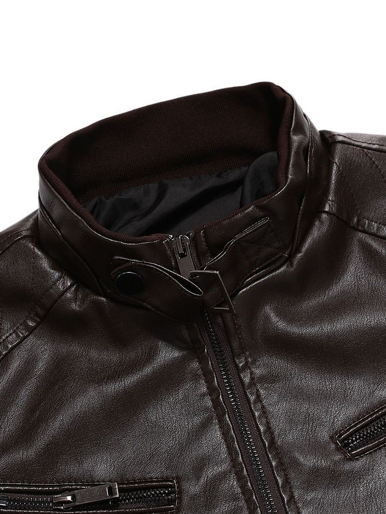 Dragkedja Stativ Krage Vanlig Mäns Casual Slim Jacka
