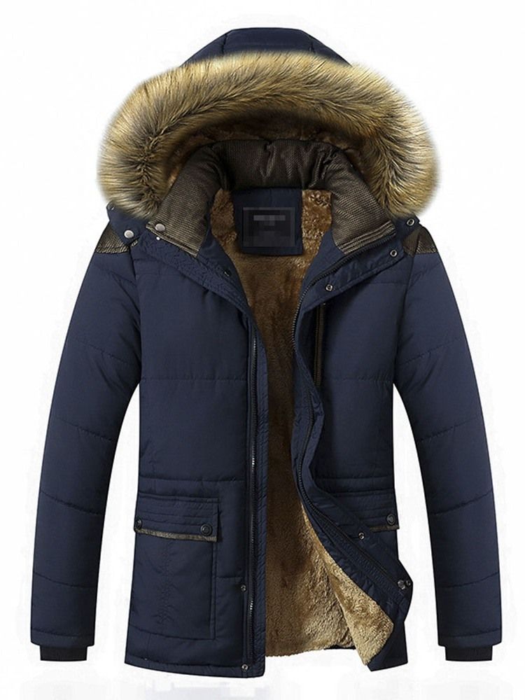 Dubbla Lager Färgblock Standard Dragkedja Casual Dunjacka