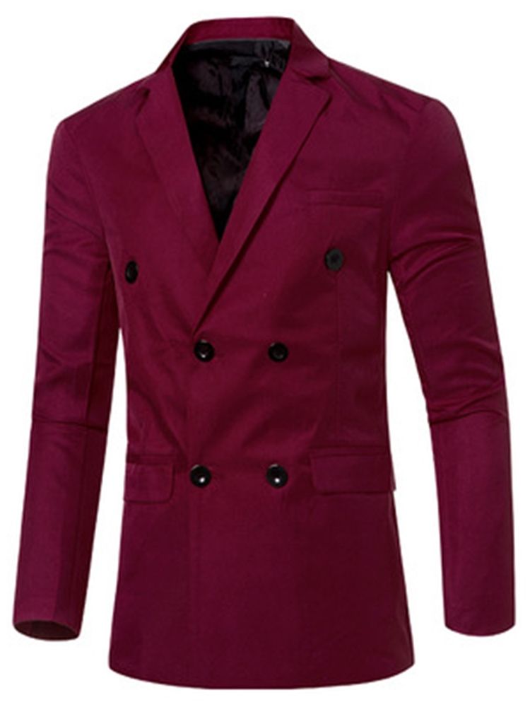 Enfärgad Dubbelknäppt Casual Blazer För Män