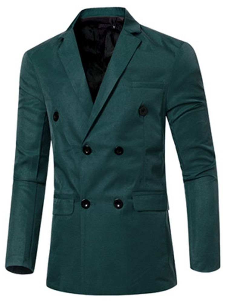 Enfärgad Dubbelknäppt Casual Blazer För Män