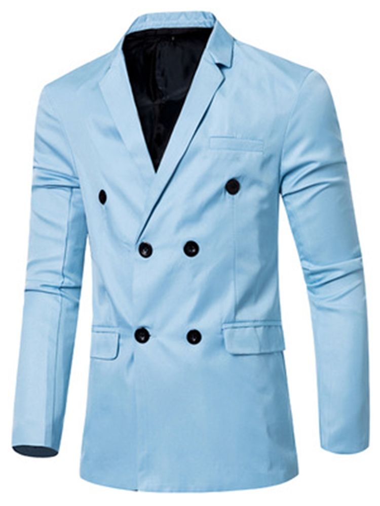 Enfärgad Dubbelknäppt Casual Blazer För Män
