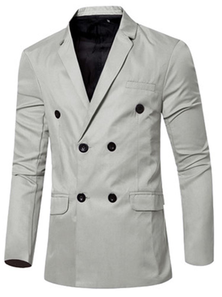 Enfärgad Dubbelknäppt Casual Blazer För Män