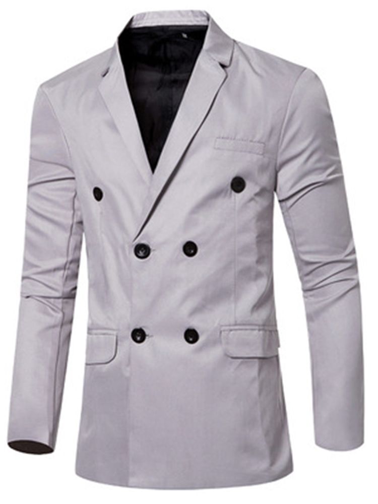 Enfärgad Dubbelknäppt Casual Blazer För Män
