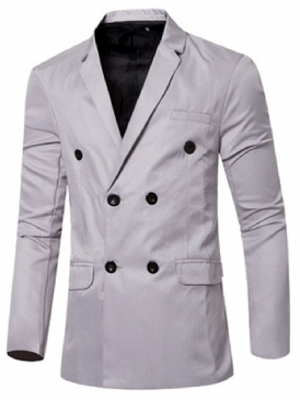 Enfärgad Dubbelknäppt Casual Blazer För Män