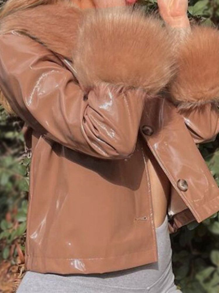 Enkelknäppt Standard Loose Fall Pu-Jacka