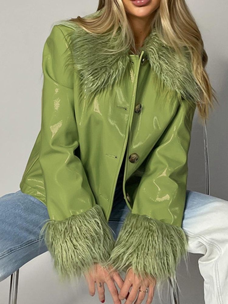Enkelknäppt Standard Loose Fall Pu-Jacka