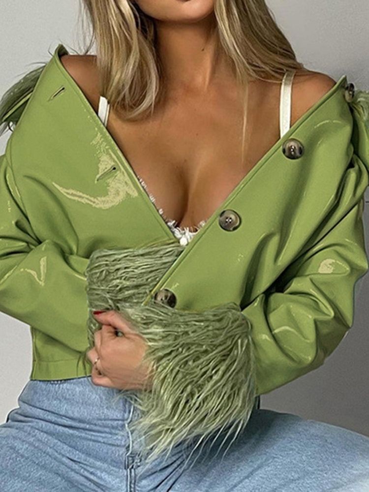 Enkelknäppt Standard Loose Fall Pu-Jacka
