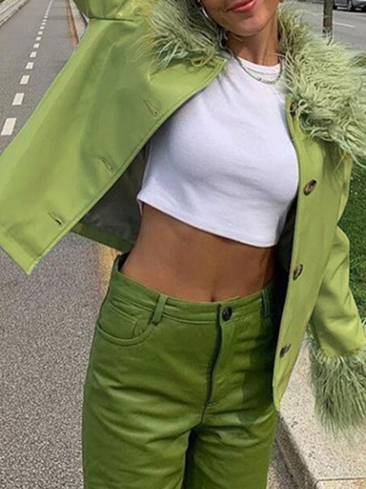 Enkelknäppt Standard Loose Fall Pu-Jacka