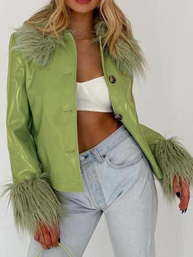 Enkelknäppt Standard Loose Fall Pu-Jacka
