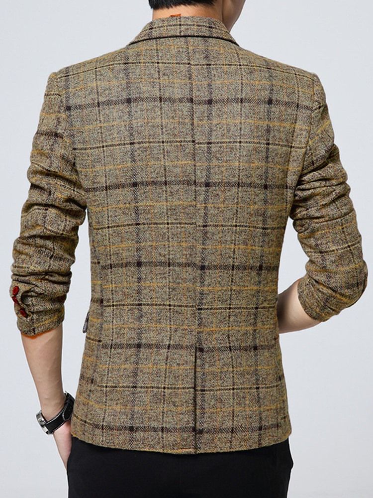 Enknapps Rutigt Lapel Vogue Slim Blazer För Män
