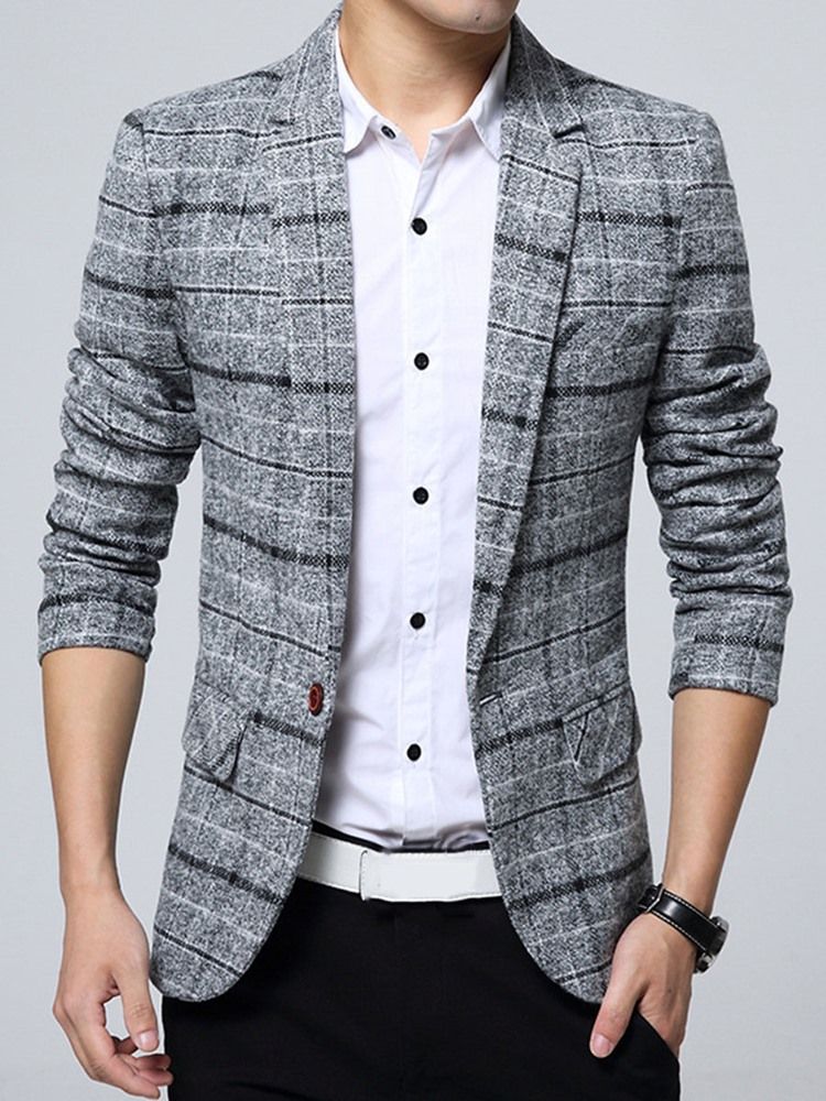 Enknapps Rutigt Lapel Vogue Slim Blazer För Män