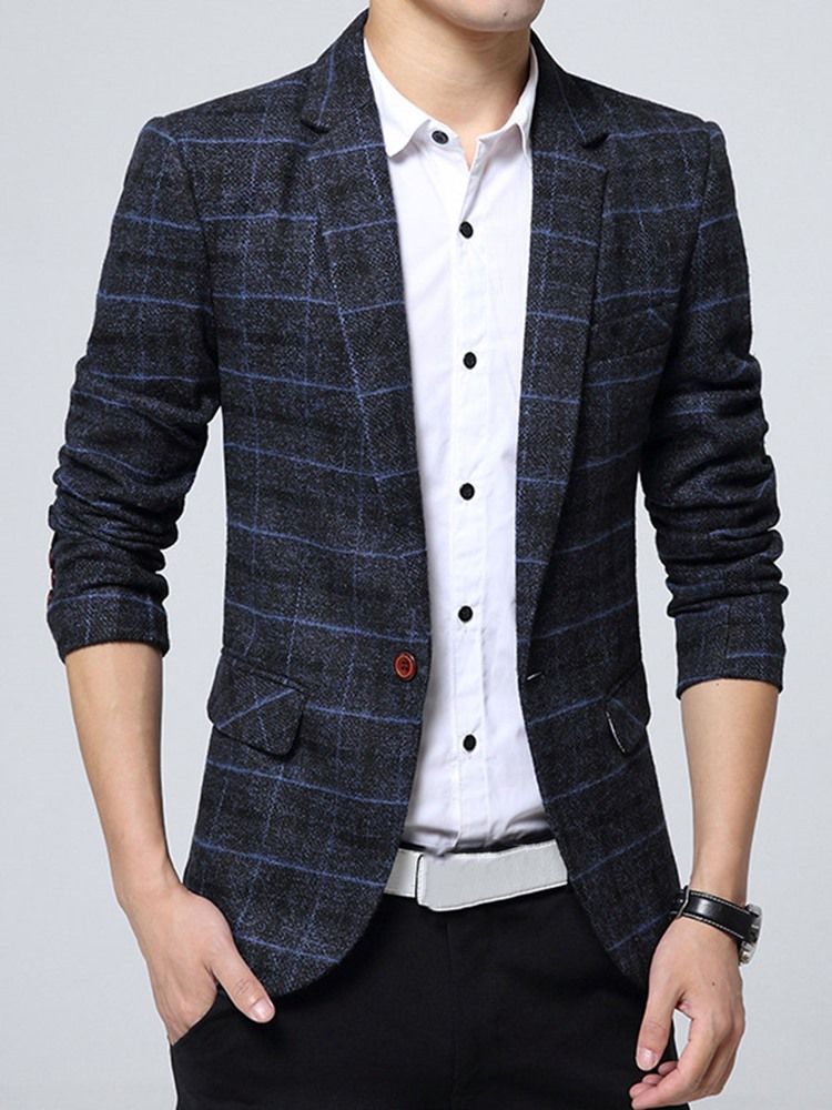 Enknapps Rutigt Lapel Vogue Slim Blazer För Män