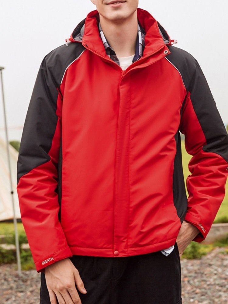 Fleece Color Block Hooded Sports Vinterjacka För Män