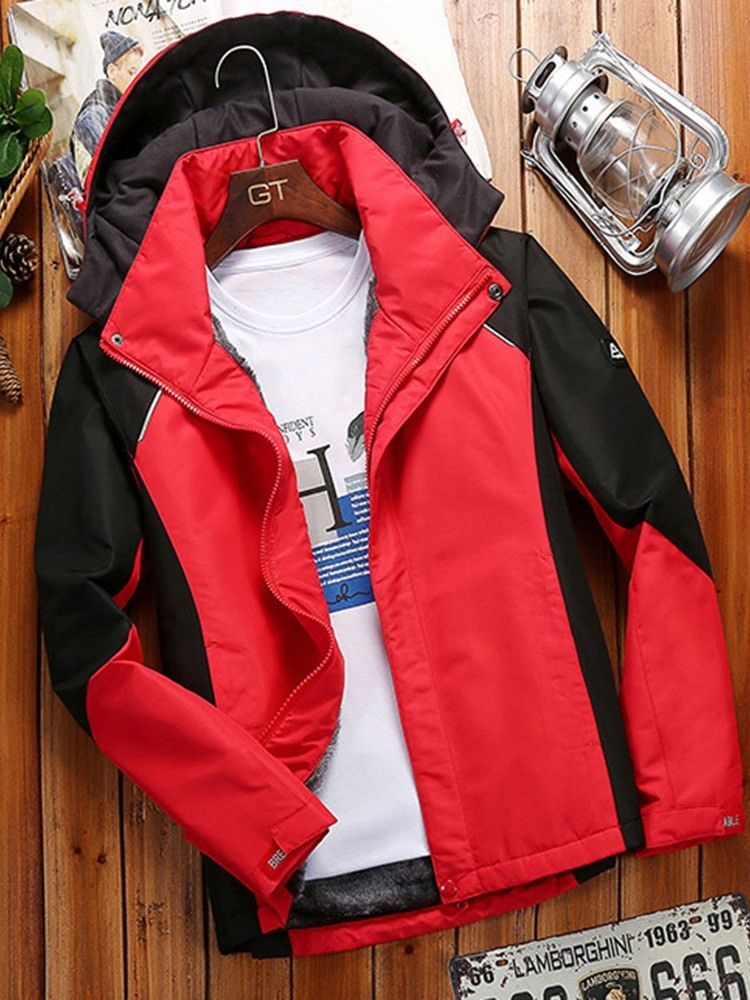 Fleece Color Block Hooded Sports Vinterjacka För Män