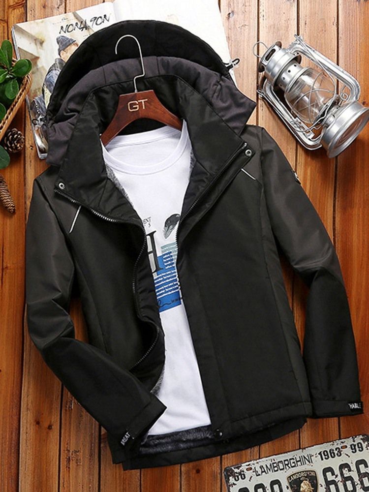 Fleece Color Block Hooded Sports Vinterjacka För Män