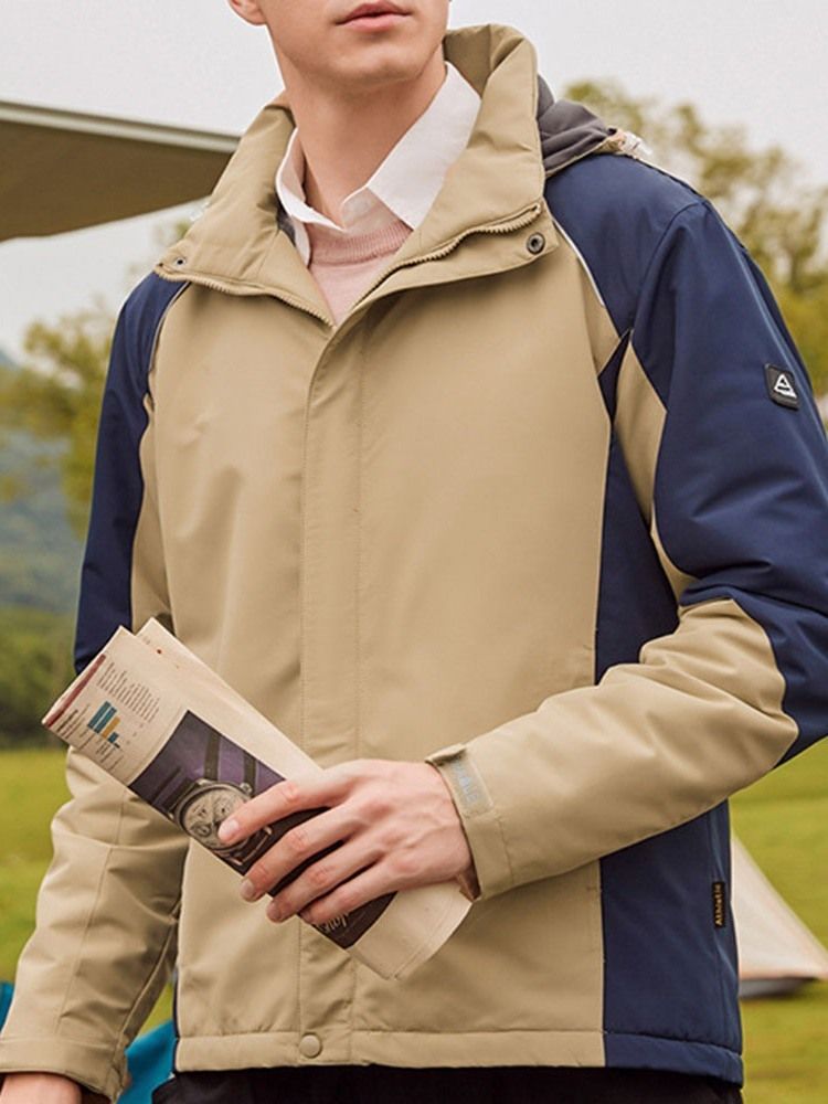 Fleece Color Block Hooded Sports Vinterjacka För Män