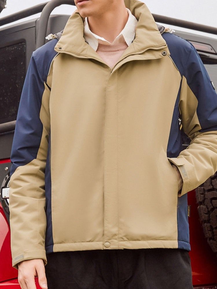 Fleece Color Block Hooded Sports Vinterjacka För Män