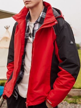 Fleece Color Block Hooded Sports Vinterjacka För Män