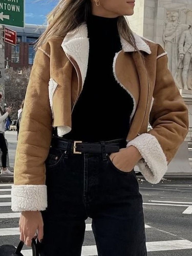 Fleece Långärmad Rak Vanlig Vinterjacka