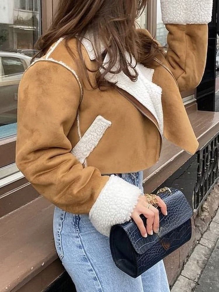 Fleece Långärmad Rak Vanlig Vinterjacka