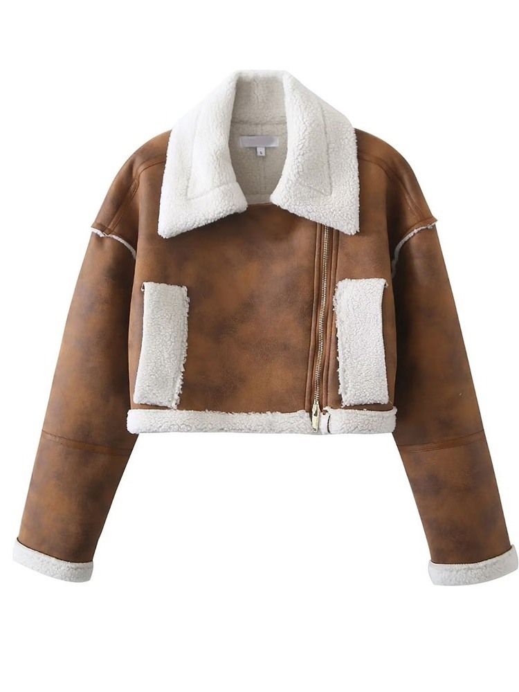 Fleece Långärmad Rak Vanlig Vinterjacka