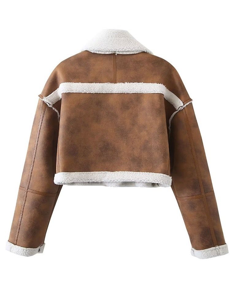 Fleece Långärmad Rak Vanlig Vinterjacka