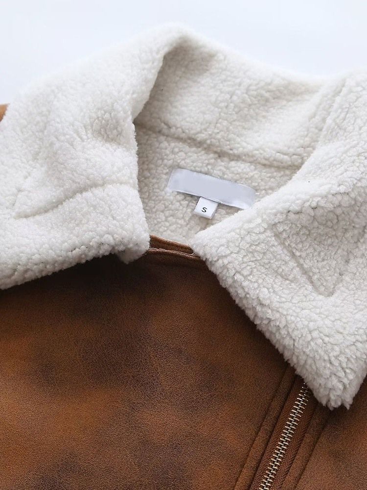 Fleece Långärmad Rak Vanlig Vinterjacka