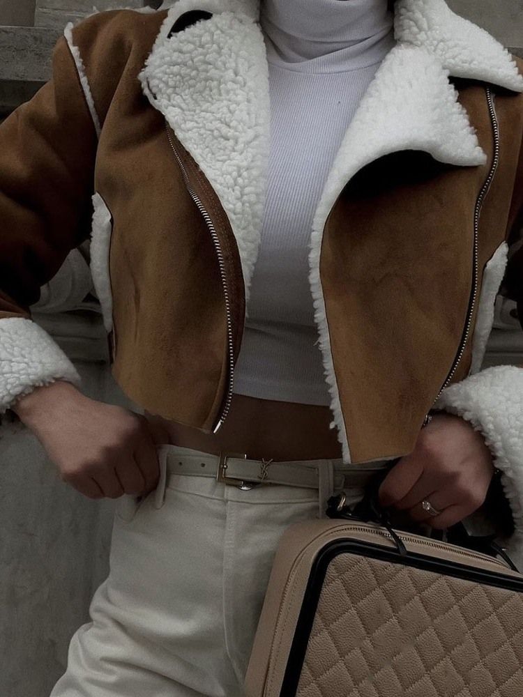 Fleece Långärmad Rak Vanlig Vinterjacka