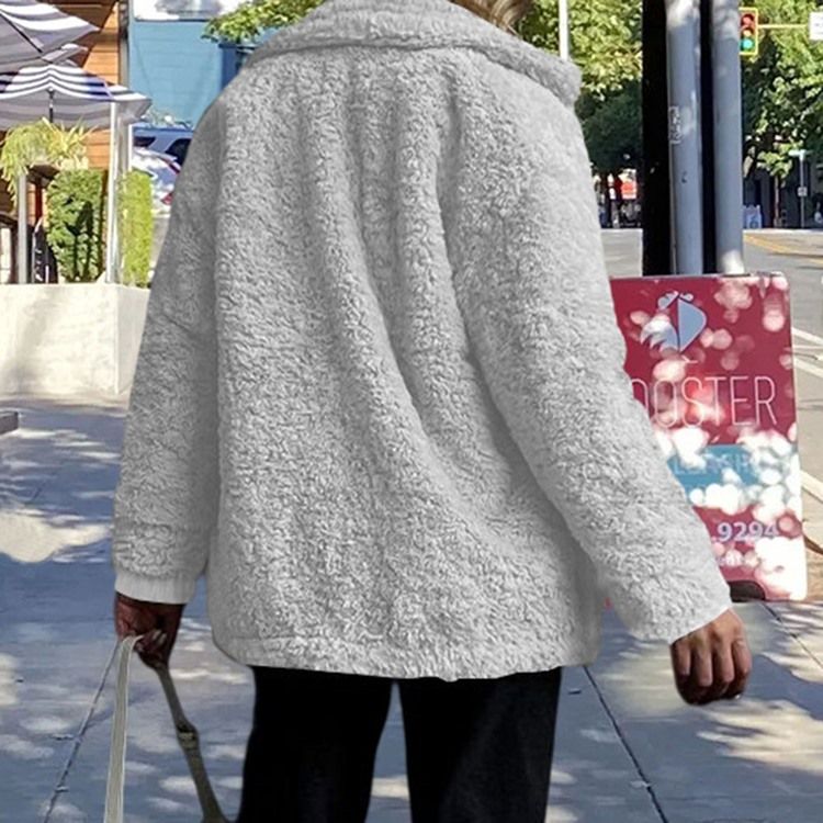 Fleece Långärmad Rak Vinterjacka