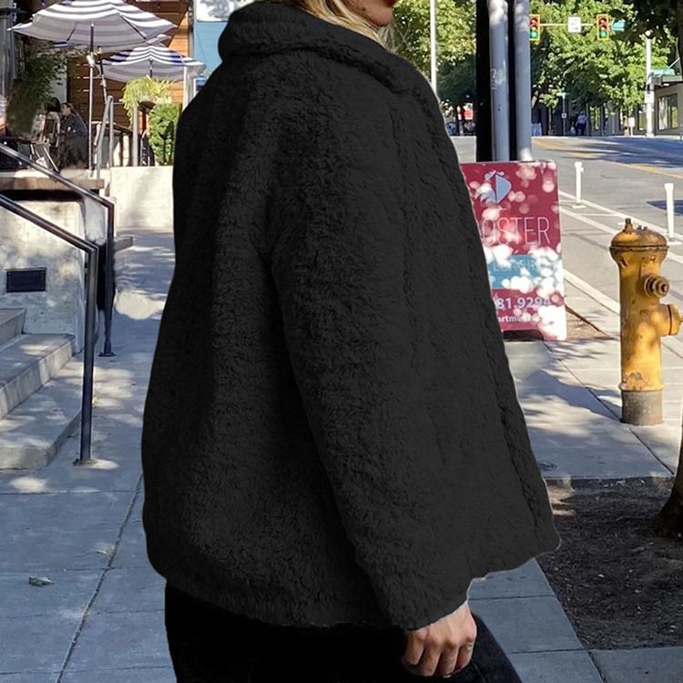 Fleece Långärmad Rak Vinterjacka