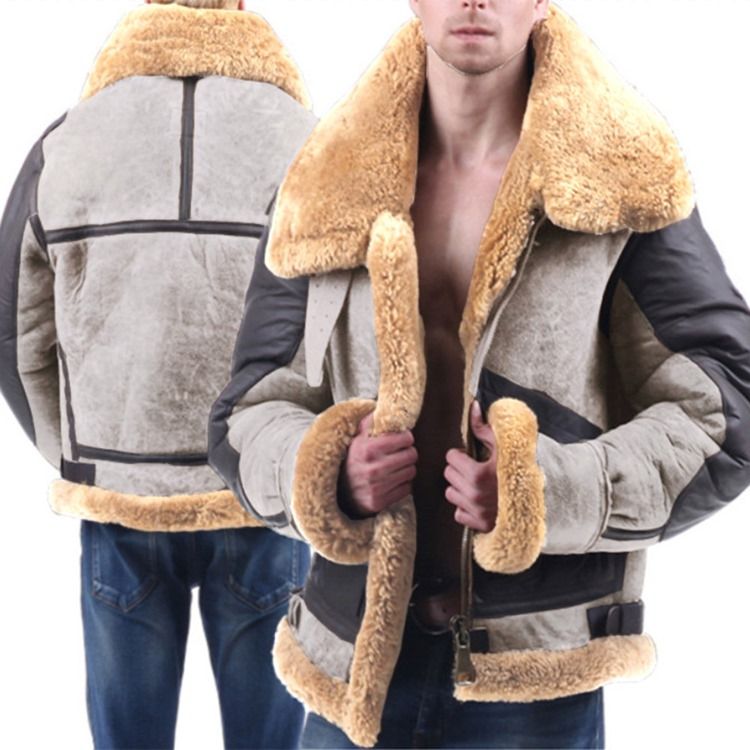 Fleece Lapel Color Block European Slim Jacket