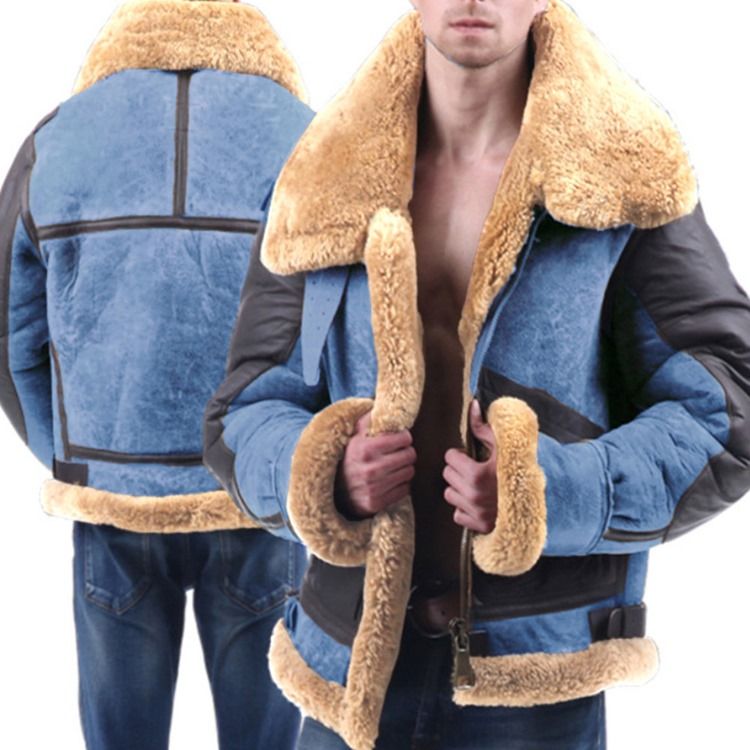 Fleece Lapel Color Block European Slim Jacket